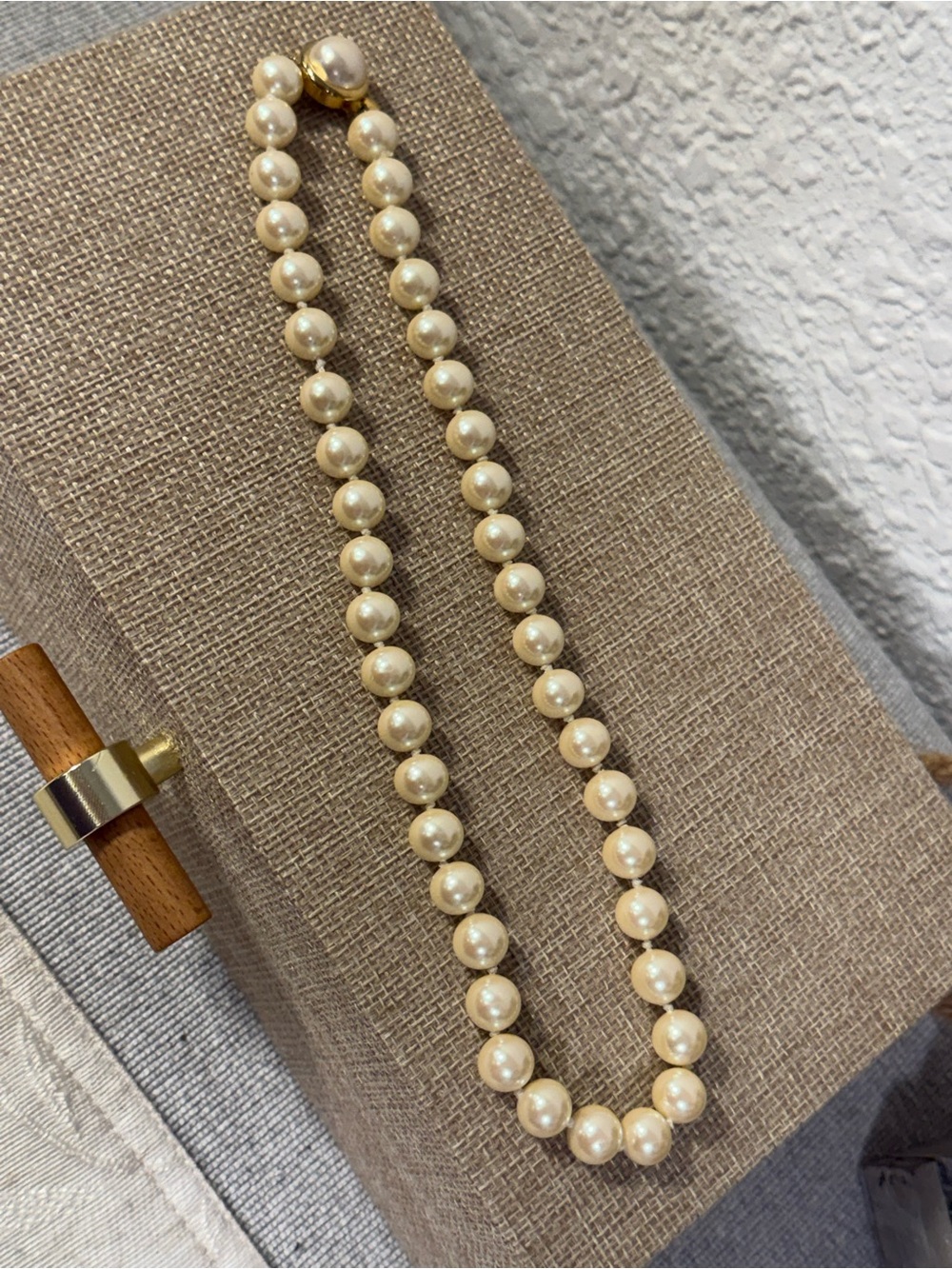 Vintage 19" 10mm Faux Pearl Strand Necklace Gold Plated Silver Clasp Princess